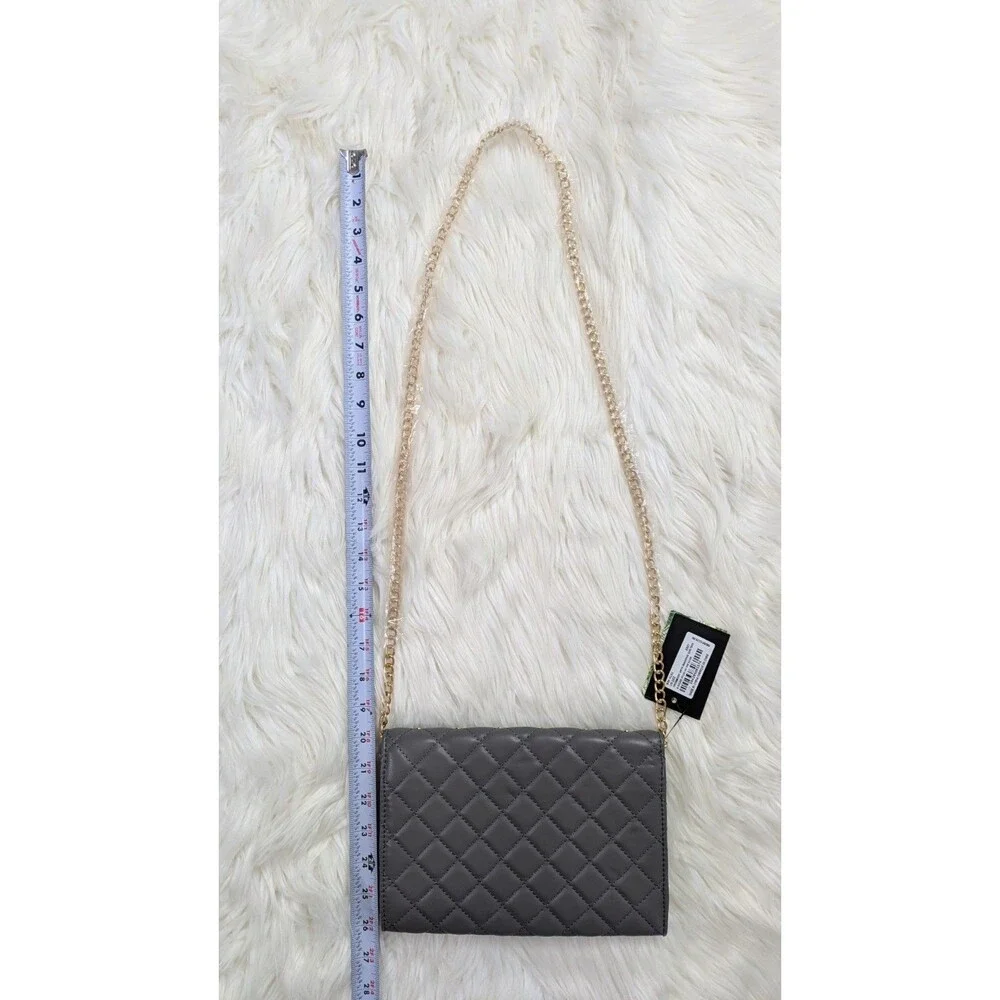 Badgley Mischka Grey Crossbody Bag with Diamond Quilted & Studded Design